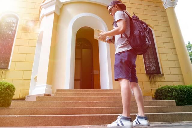 student on steps